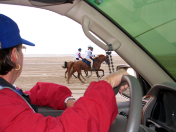 Grace at the wheel, trio of riders